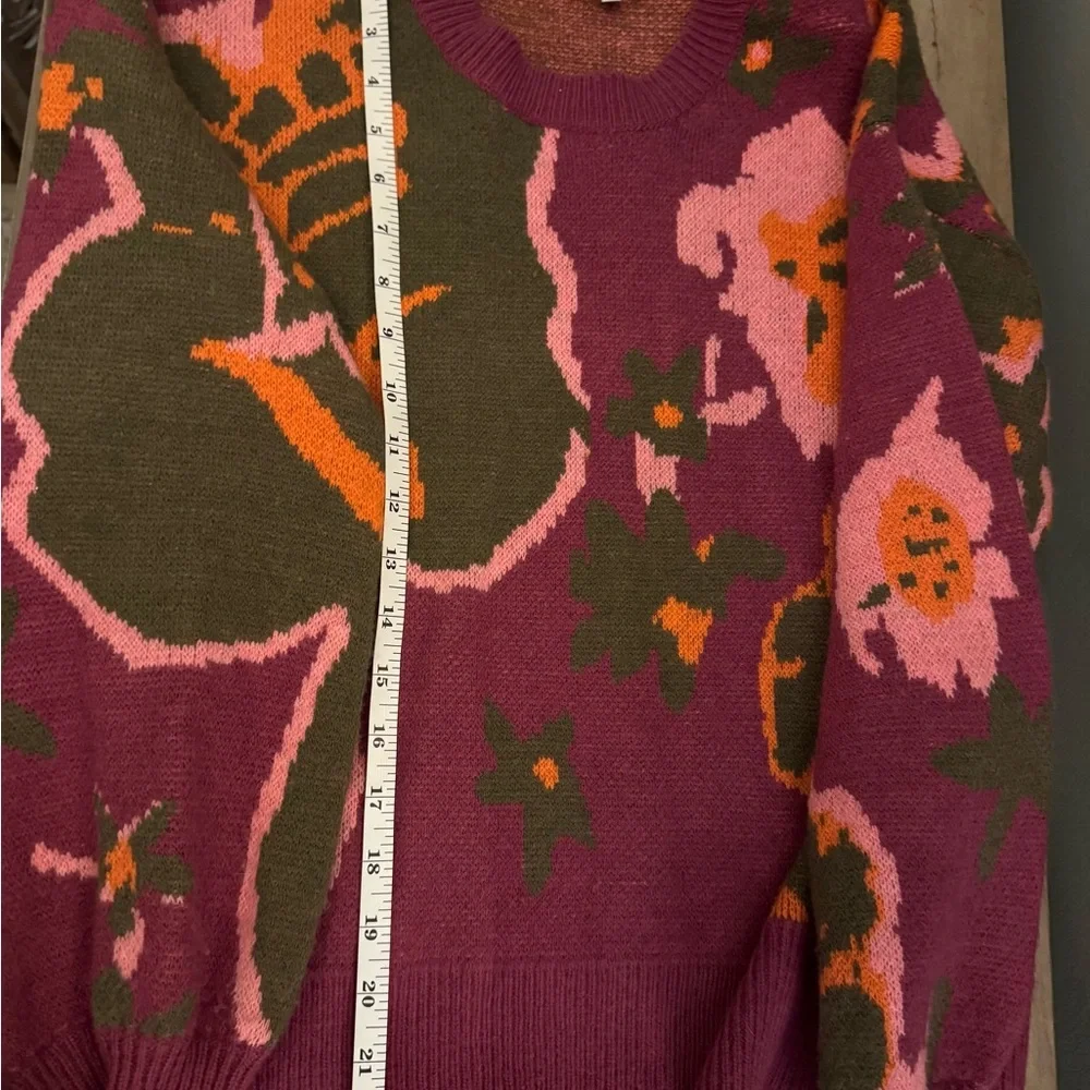 Vibrant Pink and Orange Floral Women's Sweater - Picture 4 of 7